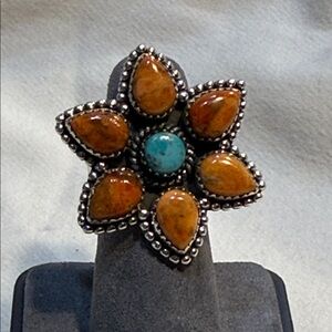 Sterling Silver Mohave Turquoise Flower Ring